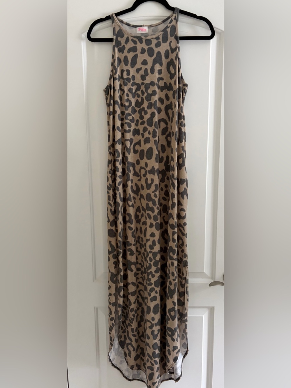 Sleeveless Leopard Print Maxi Dress - Tan & Black